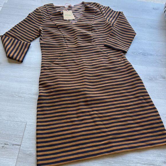 BODEN Bronte Ottoman Dress Ochre Navy Stripe size 6 NWT - Picture 5 of 7